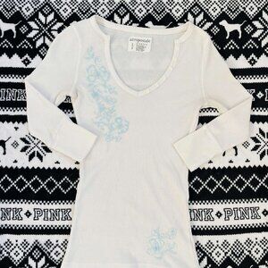 [RARE] Vintage Aeropostale Y2K White Waffle Knit Henley Long Sleeve Top